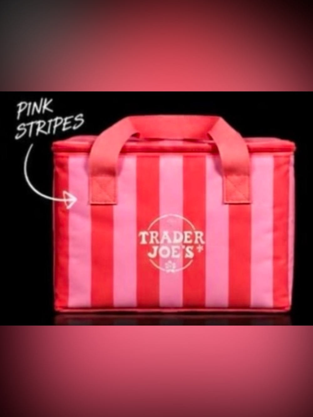 Trader Joe's Pink & Red Striped Insulated Tote